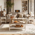 Farmhouse Coffee Table and End Table Set of 3, 40" Coffee Table with Storage & 2 End Tables with Charging Station, Living Room Table Set