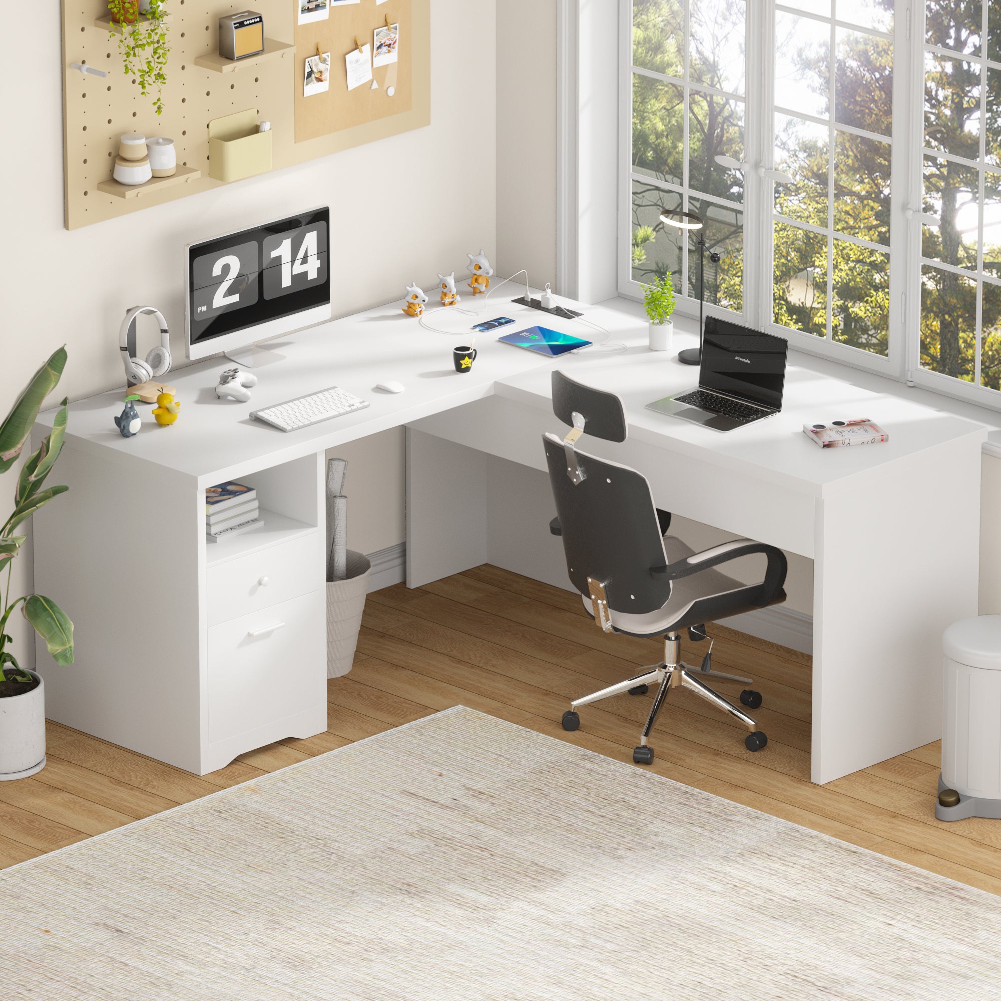 L Shaped Standing Desk with Drawers