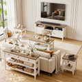5 Piece Farmhouse Living Room Furniture Set, 55" TV Stand and 40" Coffee Table Set with 43" Console Table & 2 End Tables with Charging Stations, TVs Up to 65"