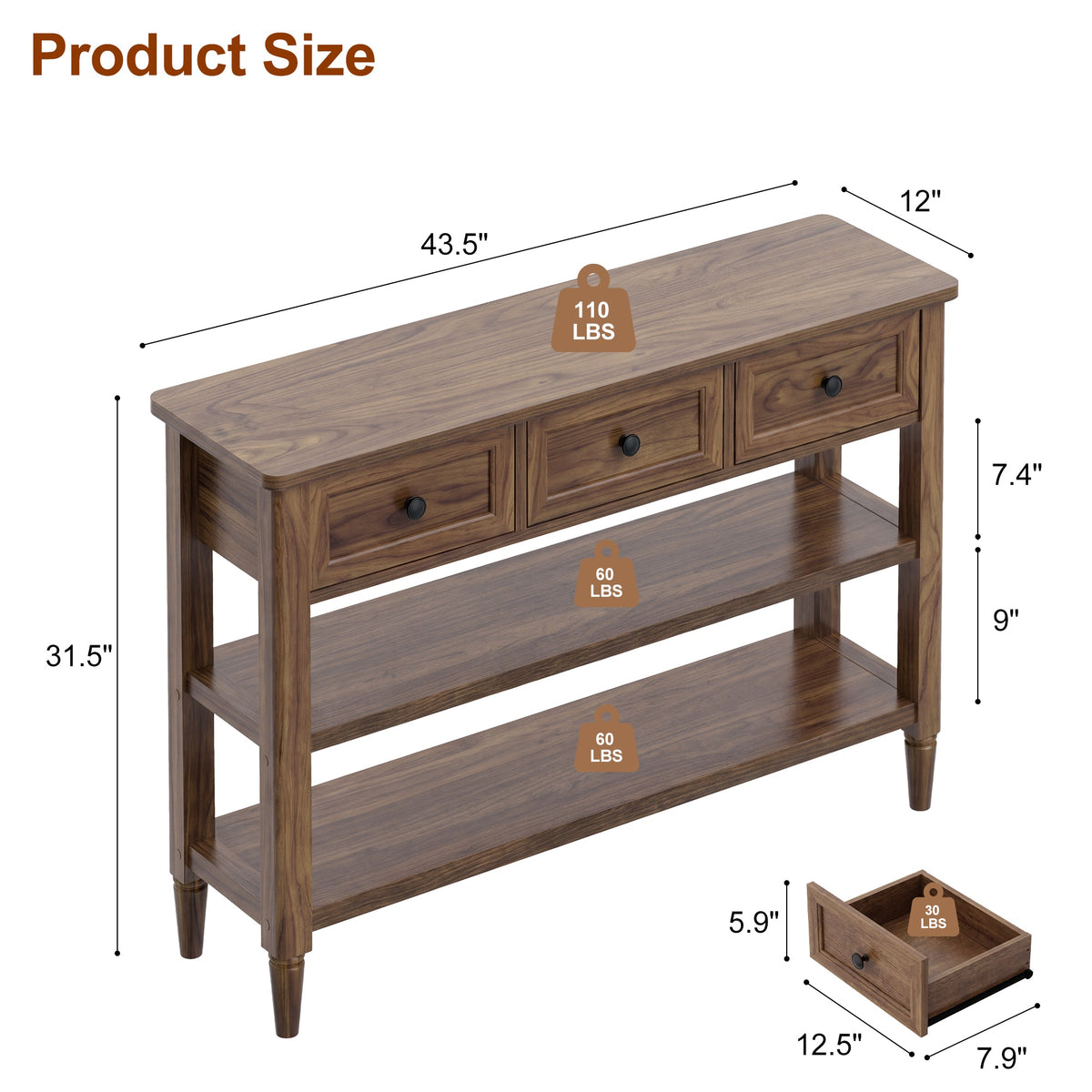 43" Narrow Farmhouse Console Table