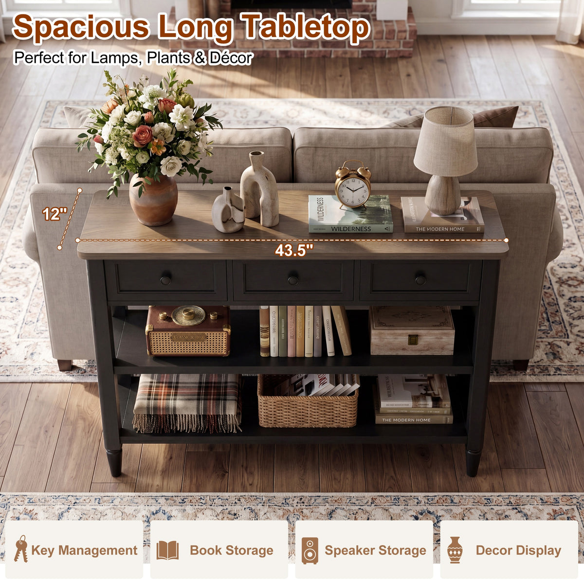 43" Narrow Farmhouse Console Table
