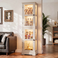 68.31" Tall 4-Tier Glass Display Cabinet with RGB LED Lights, Narrow Tall Curio Cabinet with Reversible Glass Door & Adjustable Shelves, Wood Display Case for Collectibles Living Room