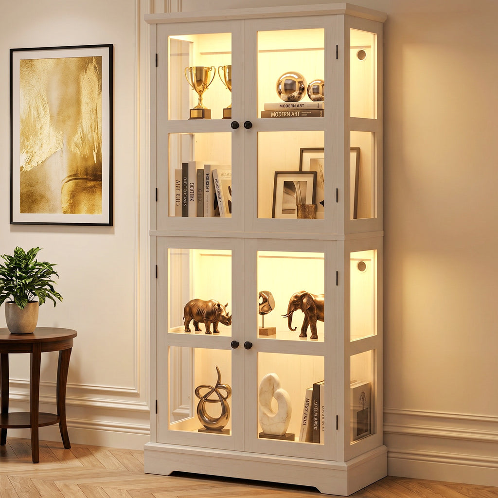 68" Tall Glass Display Cabinet with Doors, RGB Lights | 4-Tier Shelves, Sturdy Curio Cabinet with Adjustable Shelves Display Case for Collectibles, Figures, Books