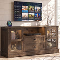55 Inch TV Stand for TVs up to 60", Entertainment Center with 2 Large Storage Drawers & RGB Lights, Wood Media Console Table with Hidden Power Outlets and Tempered Glass Doors, Cracked Oak