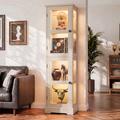 68" Glass Display Cabinet with RGB LED Lights, Narrow Tall Curio Cabinet with Reversible Glass Door