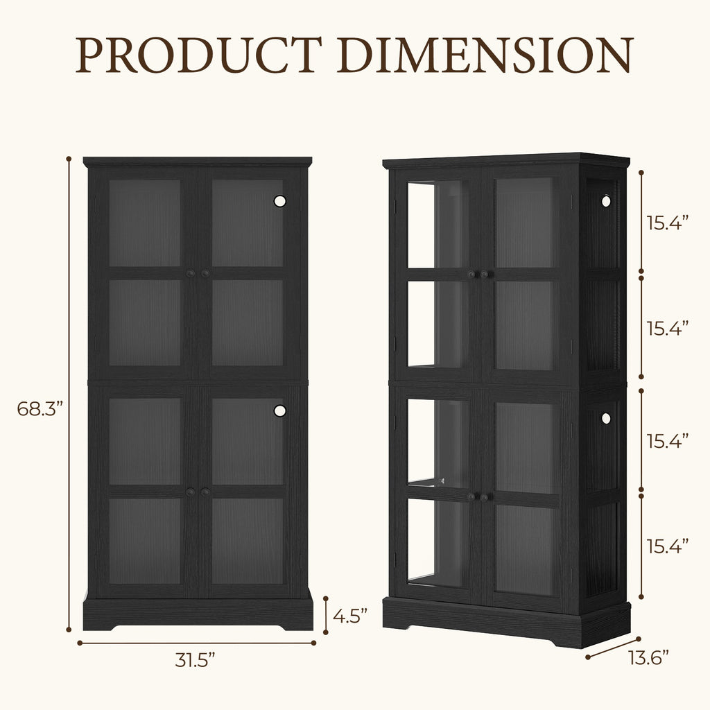 68" Tall Glass Display Cabinet with Doors, RGB Lights | 4-Tier Shelves, Sturdy Curio Cabinet with Adjustable Shelves Display Case for Collectibles, Figures, Books