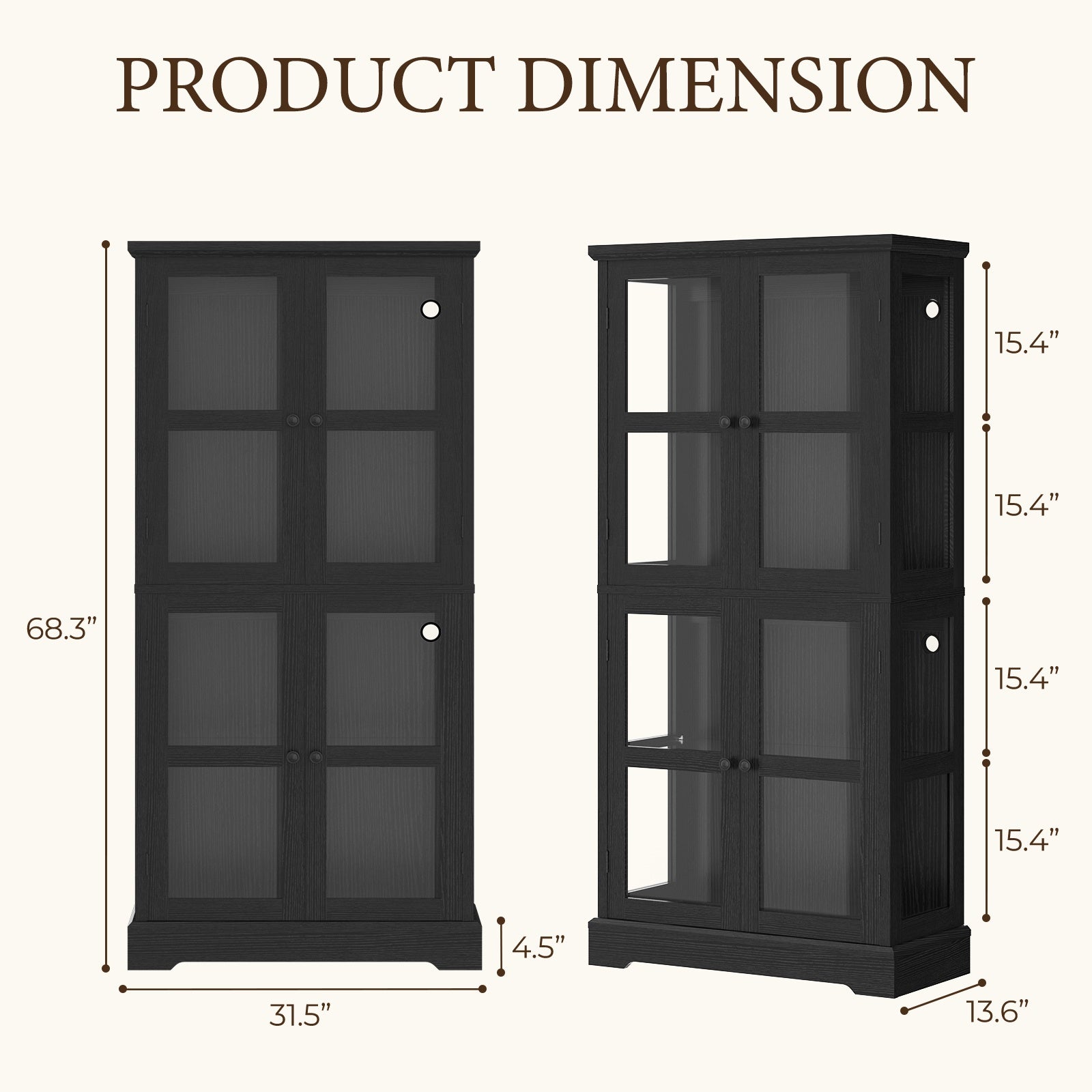 68" Tall Glass Display Cabinet with Doors, RGB Lights | 4-Tier Shelves, Sturdy Curio Cabinet with Adjustable Shelves Display Case for Collectibles, Figures, Books