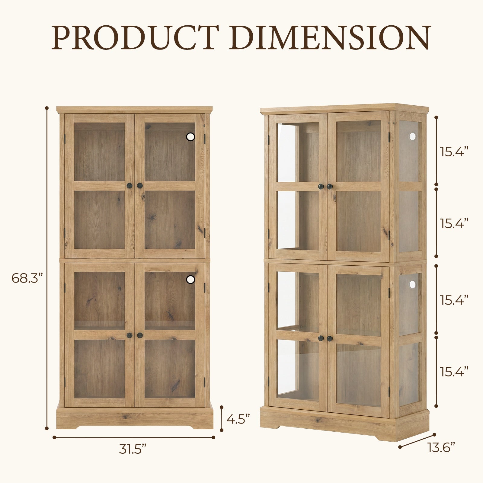 68" Tall Glass Display Cabinet with Doors, RGB Lights | 4-Tier Shelves, Sturdy Curio Cabinet with Adjustable Shelves Display Case for Collectibles, Figures, Books