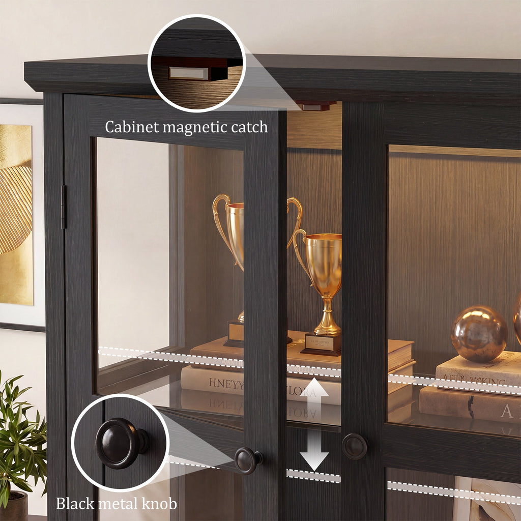 68" Tall Glass Display Cabinet with Doors, RGB Lights | 4-Tier Shelves, Sturdy Curio Cabinet with Adjustable Shelves Display Case for Collectibles, Figures, Books