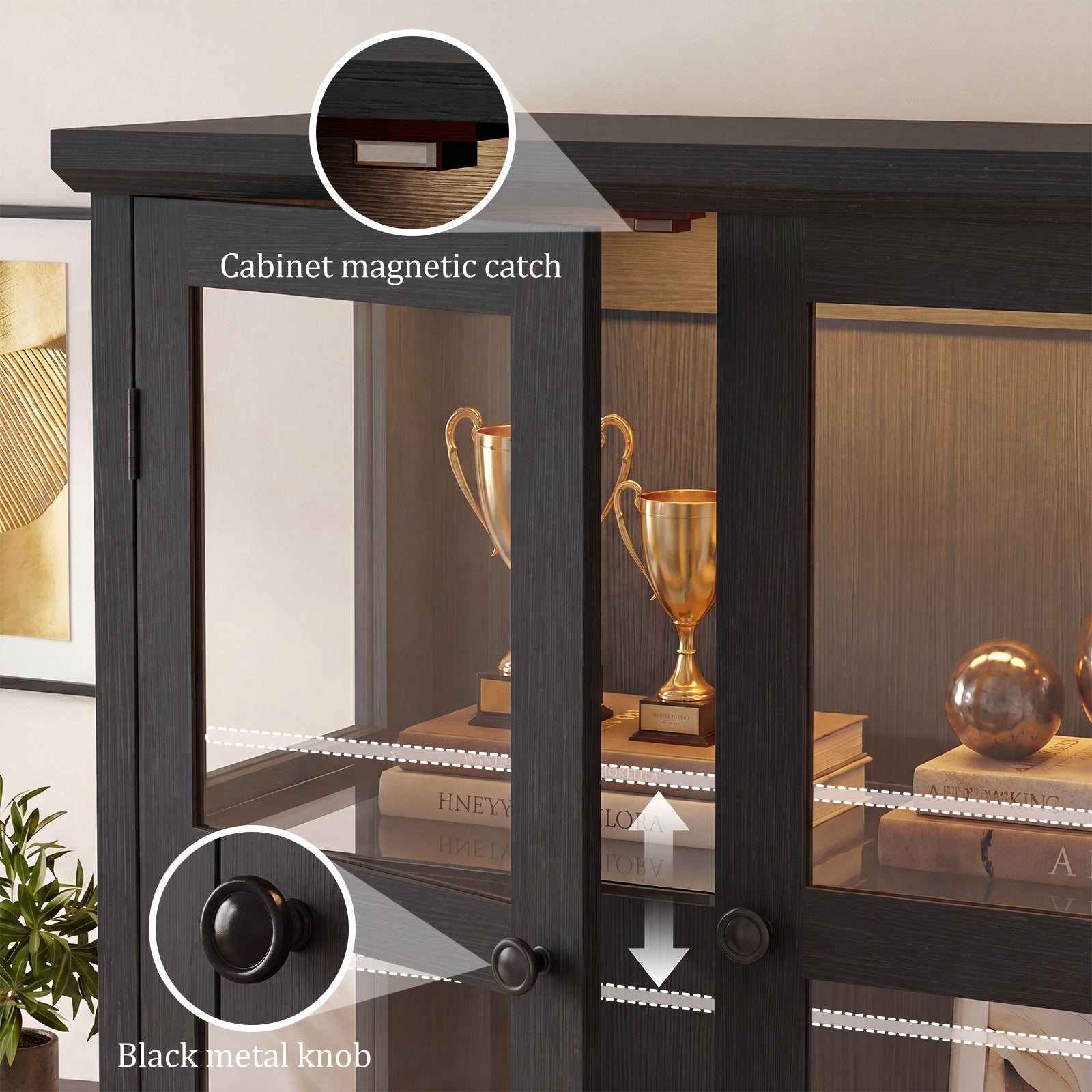68" Tall Glass Display Cabinet with Doors, RGB Lights | 4-Tier Shelves, Sturdy Curio Cabinet with Adjustable Shelves Display Case for Collectibles, Figures, Books