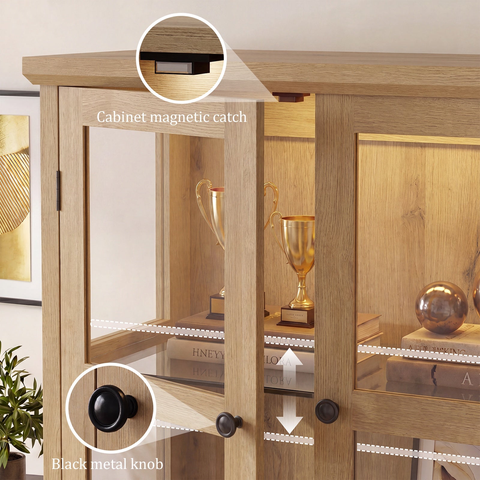 68" Tall Glass Display Cabinet with Doors, RGB Lights | 4-Tier Shelves, Sturdy Curio Cabinet with Adjustable Shelves Display Case for Collectibles, Figures, Books