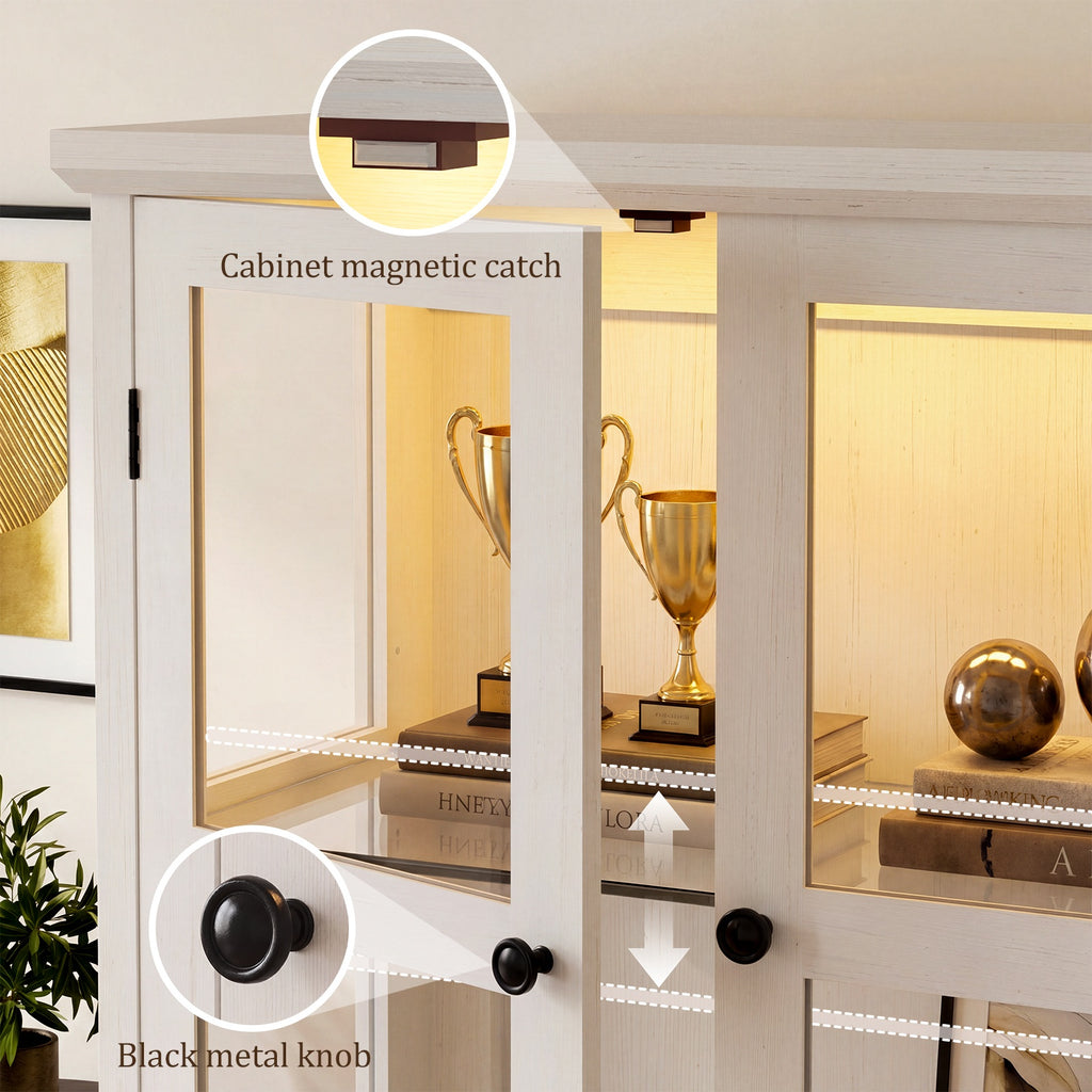 68" Tall Glass Display Cabinet with Doors, RGB Lights | 4-Tier Shelves, Sturdy Curio Cabinet with Adjustable Shelves Display Case for Collectibles, Figures, Books