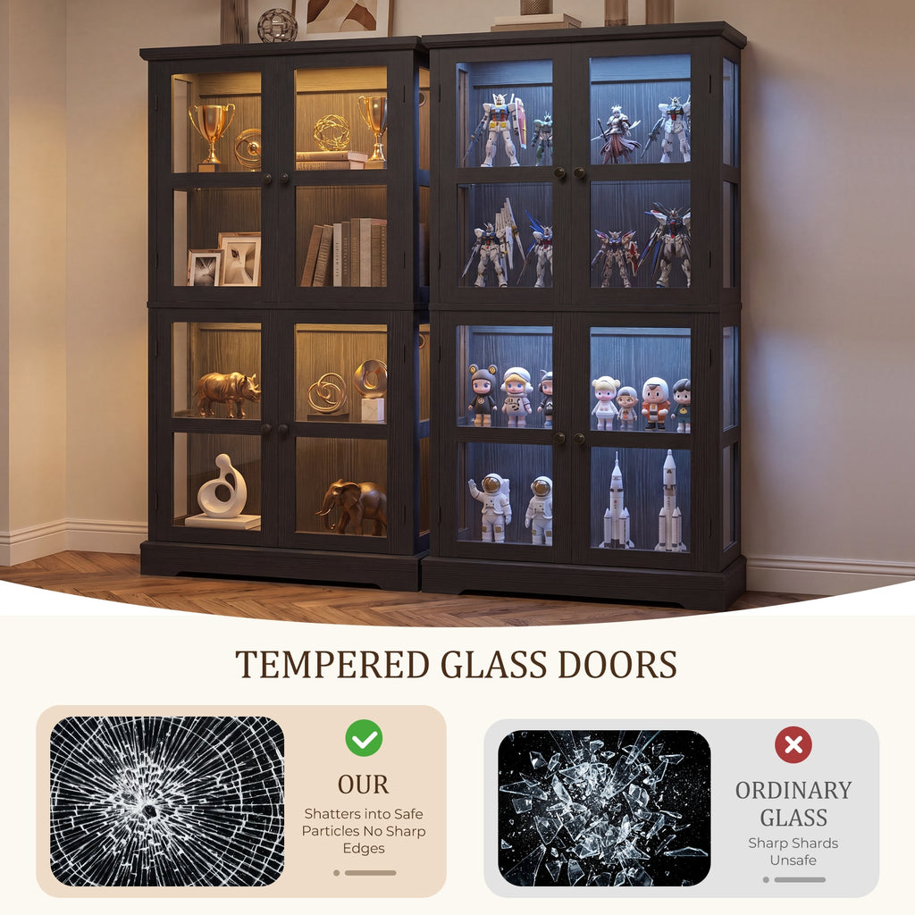 68" Tall Glass Display Cabinet with Doors, RGB Lights | 4-Tier Shelves, Sturdy Curio Cabinet with Adjustable Shelves Display Case for Collectibles, Figures, Books