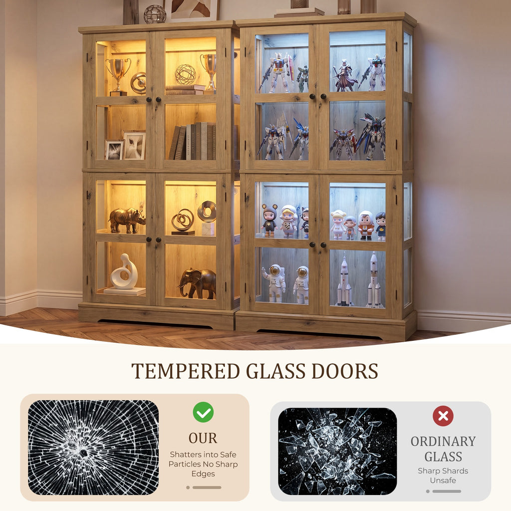 68" Tall Glass Display Cabinet with Doors, RGB Lights | 4-Tier Shelves, Sturdy Curio Cabinet with Adjustable Shelves Display Case for Collectibles, Figures, Books