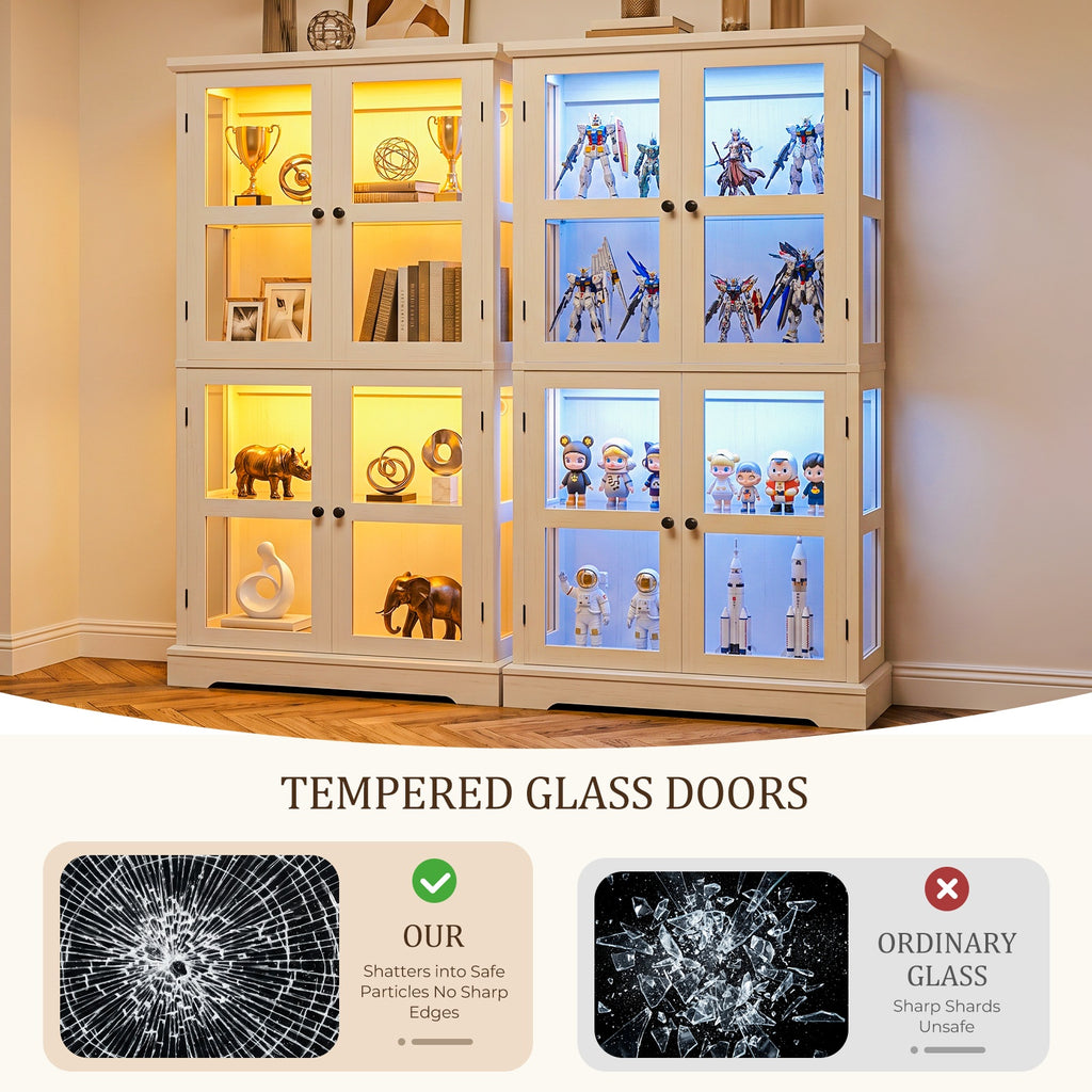 68" Tall Glass Display Cabinet with Doors, RGB Lights | 4-Tier Shelves, Sturdy Curio Cabinet with Adjustable Shelves Display Case for Collectibles, Figures, Books