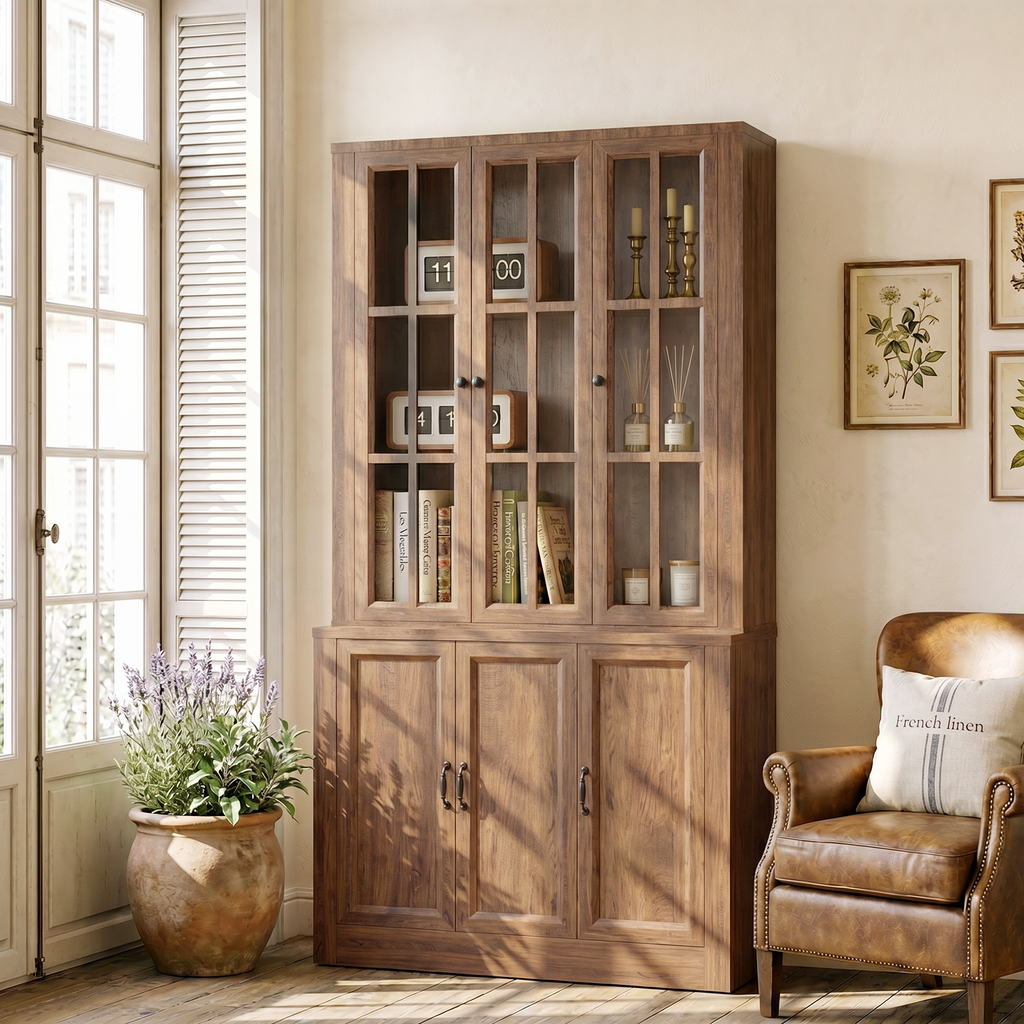 80" Tall Bookshelf with Glass Doors