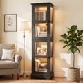 68.3" Tall Storage Cabinet with Glass Doors, Narrow Freestanding Floor Cabinet with Adjustable Shelves, RGB Lights & Reversible Door, Display Organizer for Living Room, Kitchen