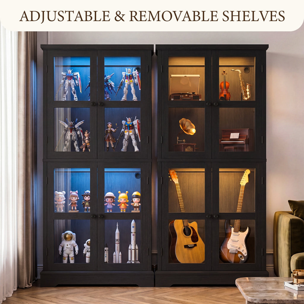 68" Tall Glass Display Cabinet with Doors, RGB Lights | 4-Tier Shelves, Sturdy Curio Cabinet with Adjustable Shelves Display Case for Collectibles, Figures, Books