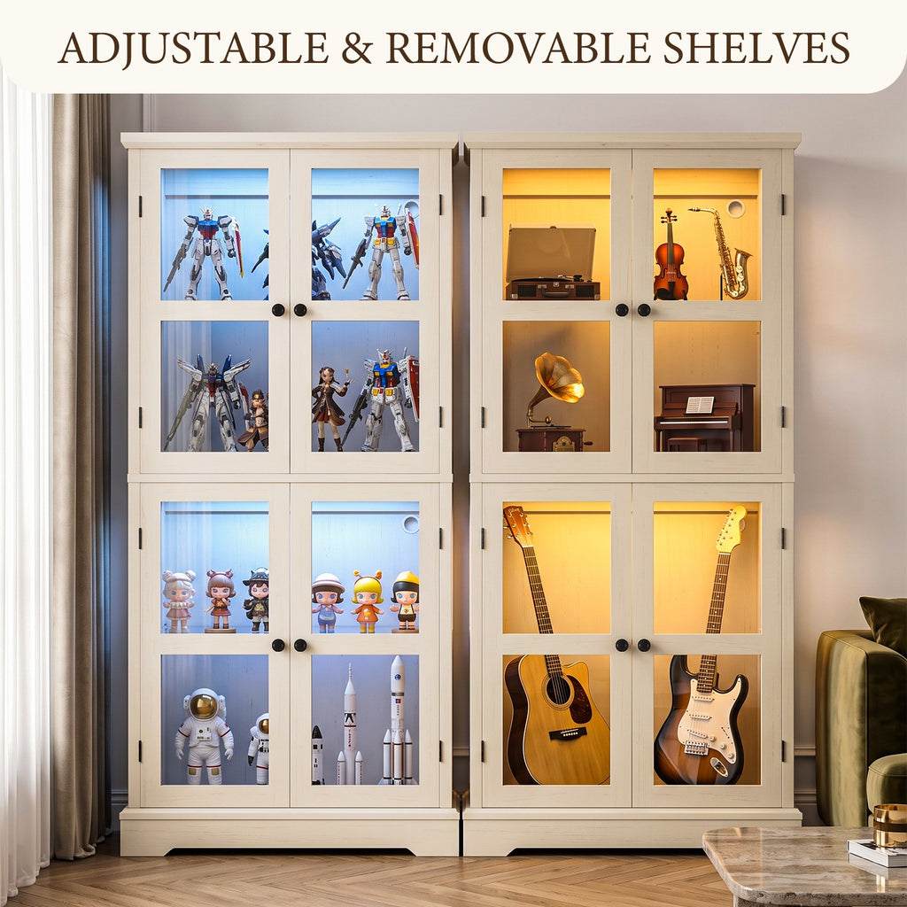 68" Tall Glass Display Cabinet with Doors, RGB Lights | 4-Tier Shelves, Sturdy Curio Cabinet with Adjustable Shelves Display Case for Collectibles, Figures, Books