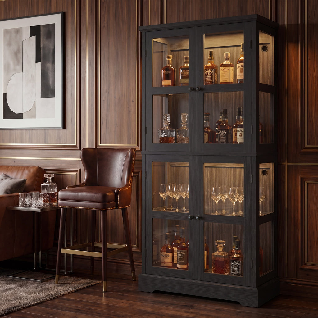 68" Tall Glass Display Cabinet with Doors, RGB Lights | 4-Tier Shelves, Sturdy Curio Cabinet with Adjustable Shelves Display Case for Collectibles, Figures, Books