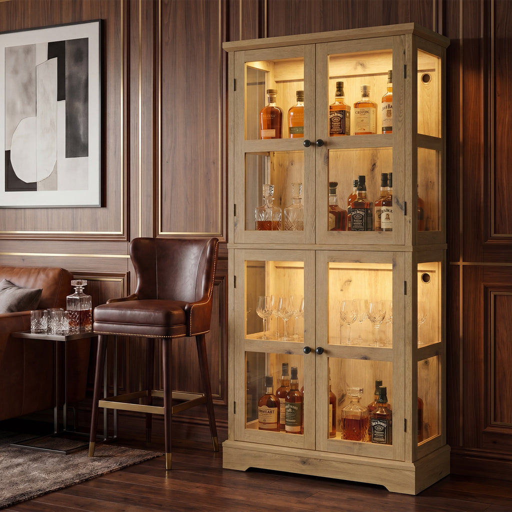 68" Tall Glass Display Cabinet with Doors, RGB Lights | 4-Tier Shelves, Sturdy Curio Cabinet with Adjustable Shelves Display Case for Collectibles, Figures, Books