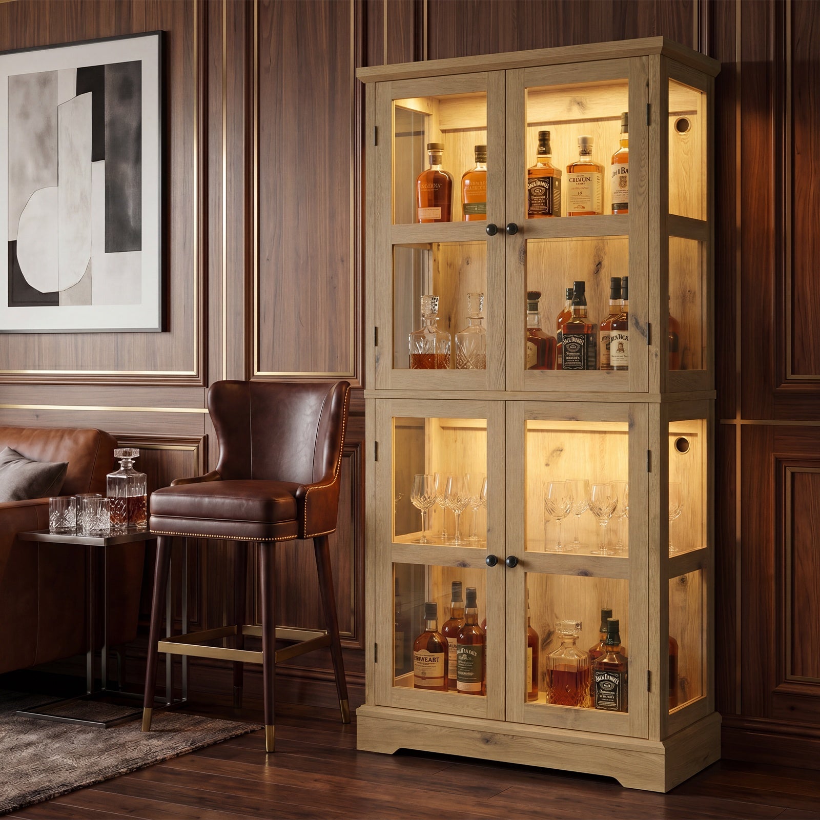 68" Tall Glass Display Cabinet with Doors, RGB Lights | 4-Tier Shelves, Sturdy Curio Cabinet with Adjustable Shelves Display Case for Collectibles, Figures, Books