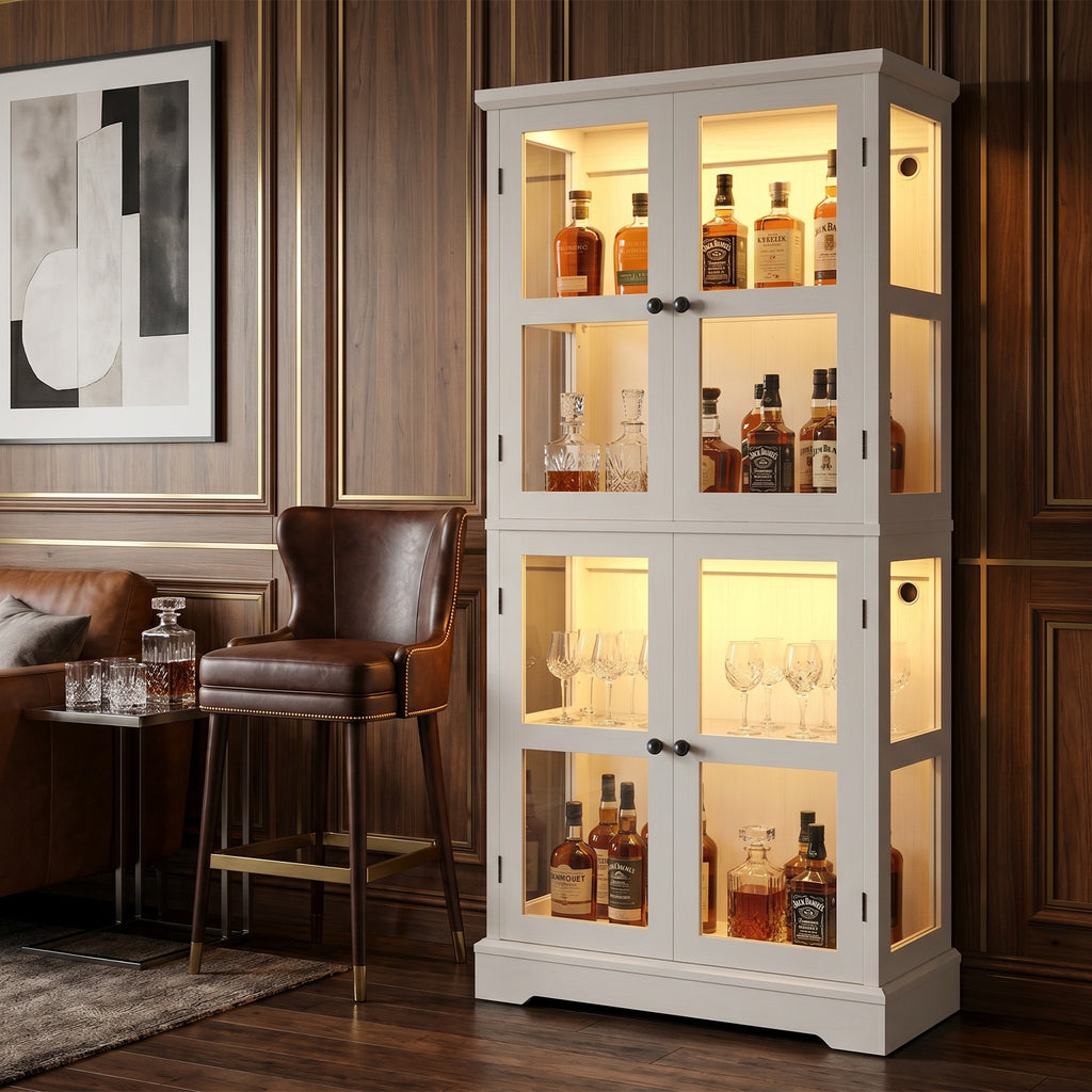 68" Tall Glass Display Cabinet with Doors, RGB Lights | 4-Tier Shelves, Sturdy Curio Cabinet with Adjustable Shelves Display Case for Collectibles, Figures, Books