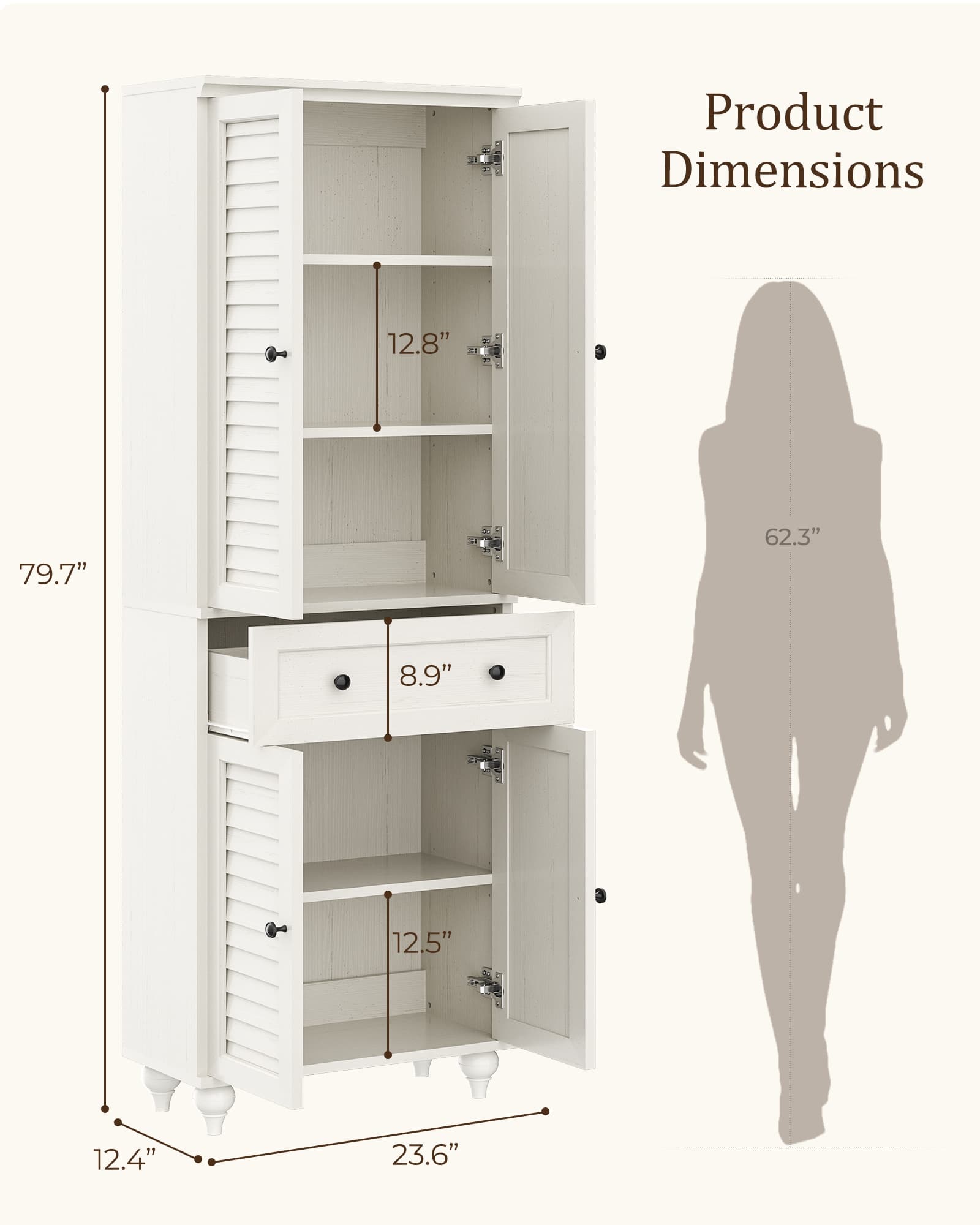 80" Tall Storage Cabinet with Louvered Doors and Adjustable Shelves