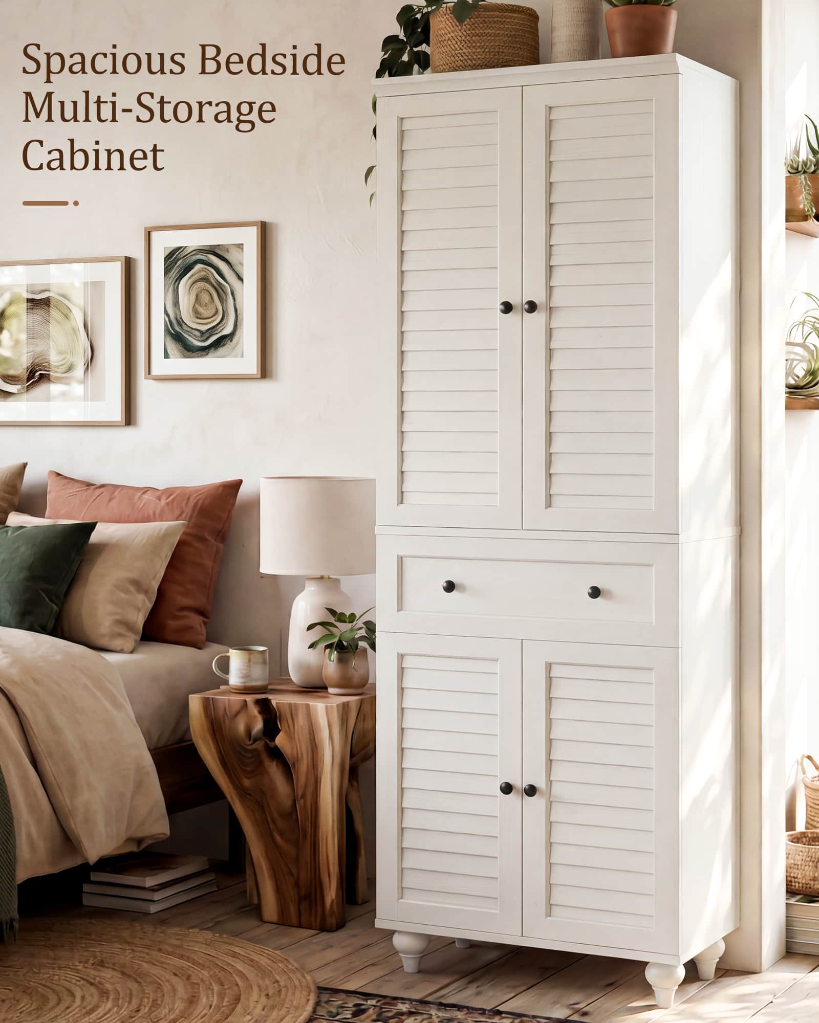 80" Tall Storage Cabinet with Louvered Doors and Adjustable Shelves