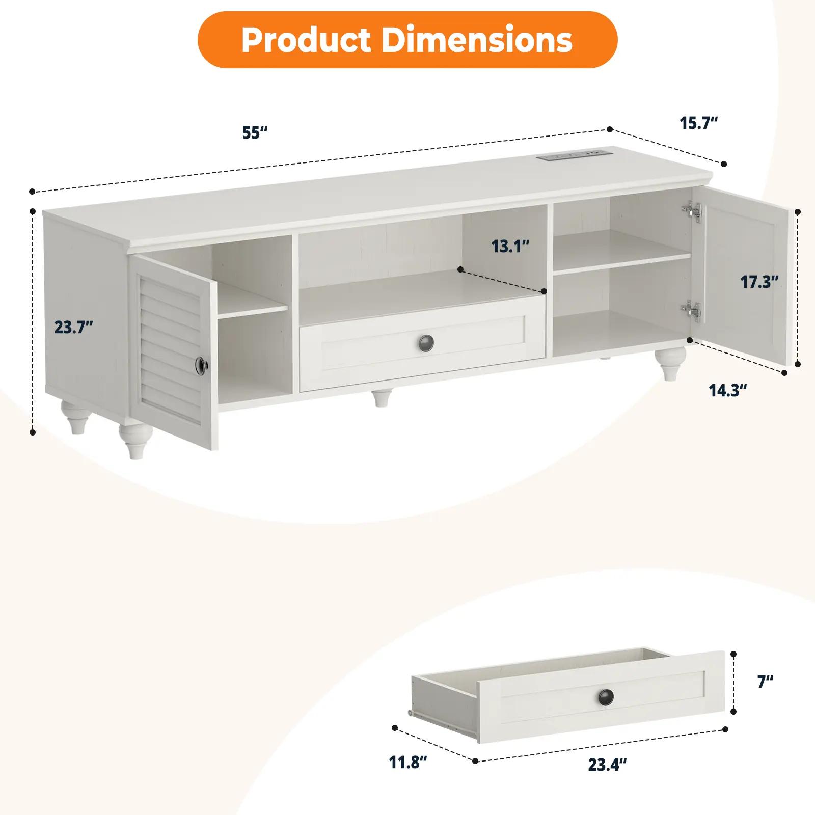 55 Inch Farmhouse TV Stand for TVs Up to 60 Inch