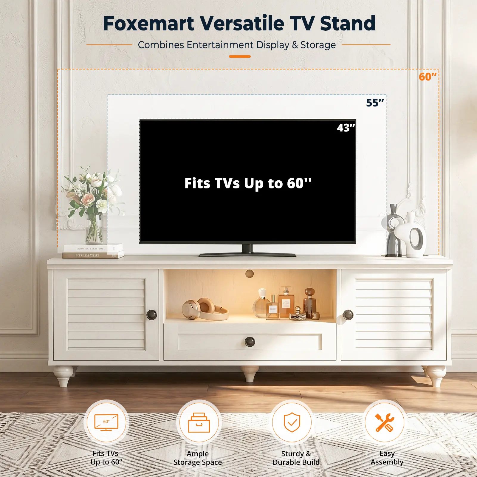 55 Inch Farmhouse TV Stand for TVs Up to 60 Inch