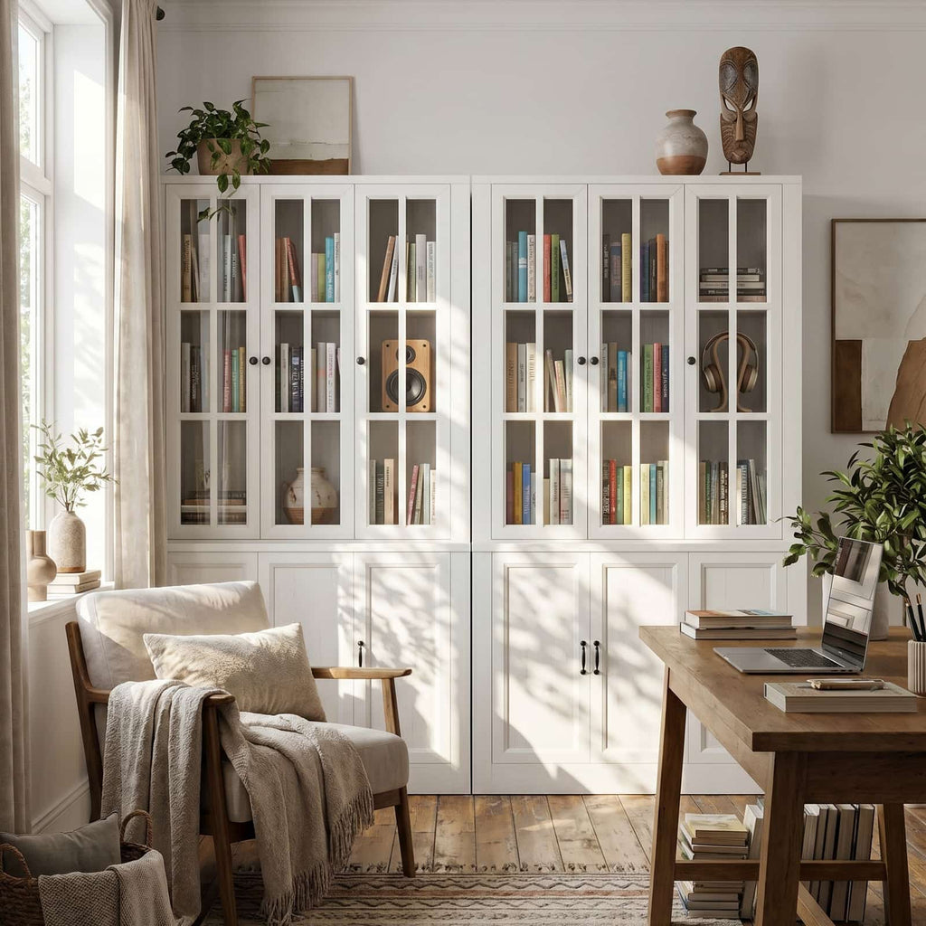 80" Tall Bookshelf with Glass Doors