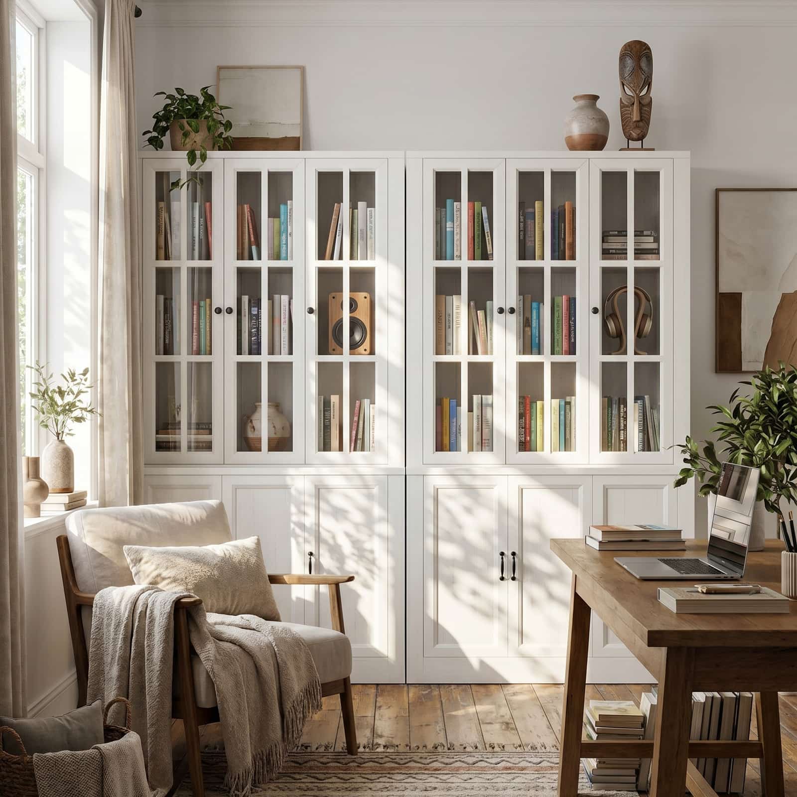 80" Tall Bookshelf with Glass Doors