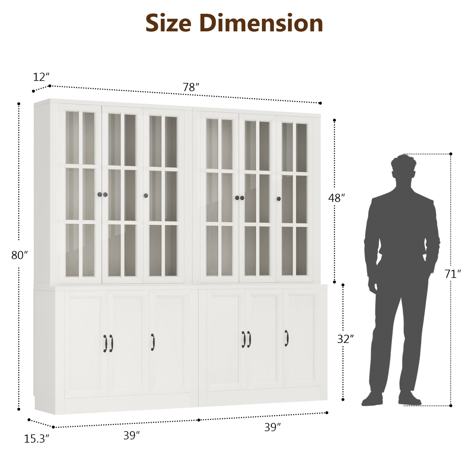 80" Tall Bookshelf with Glass Doors