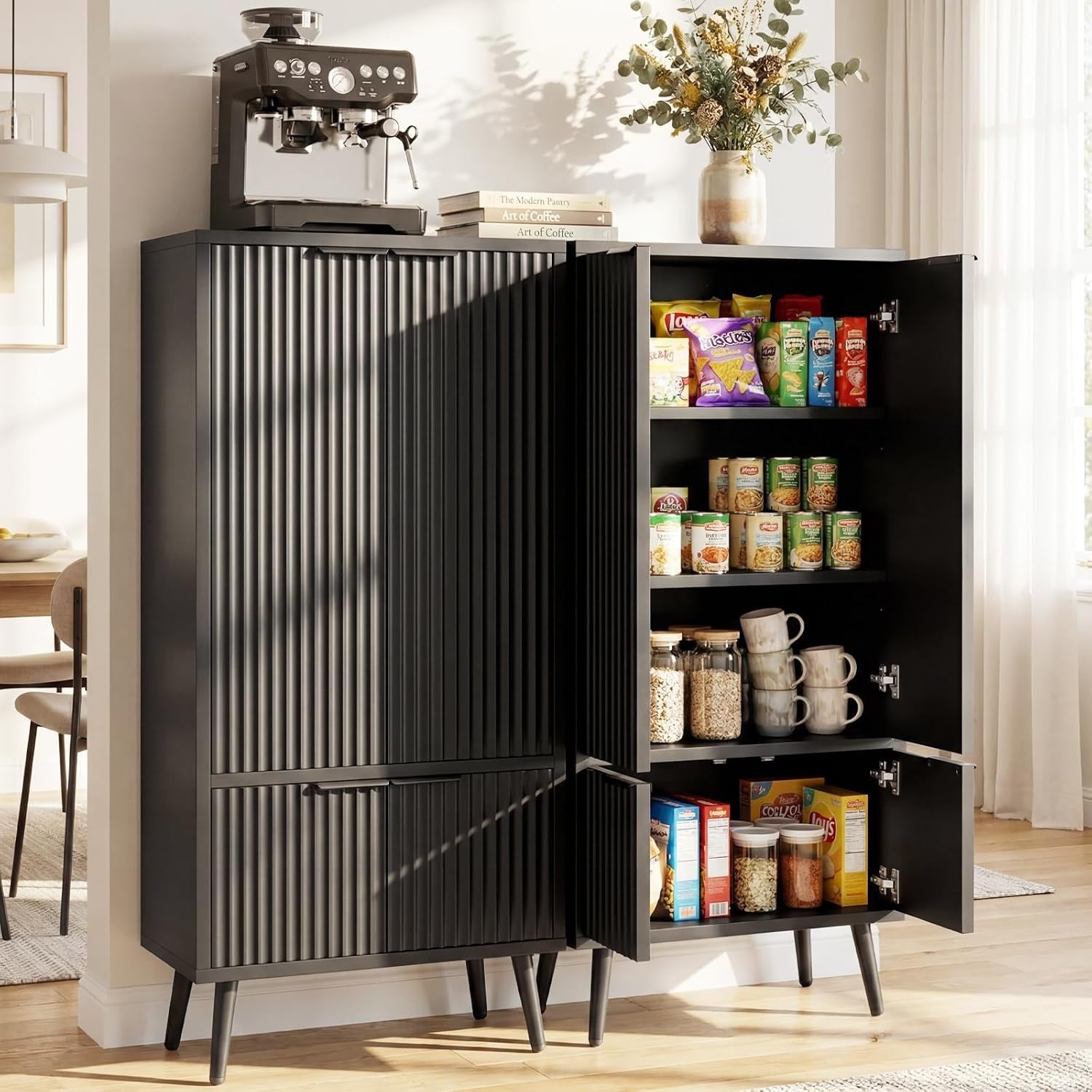 Bathroom Storage Cabinet, 51.2" H Freestanding Pantry Cabinet with 4 Doors, Adjustable Shelf & Raised Legs for Bathroom, Kitchen, Living Room, White