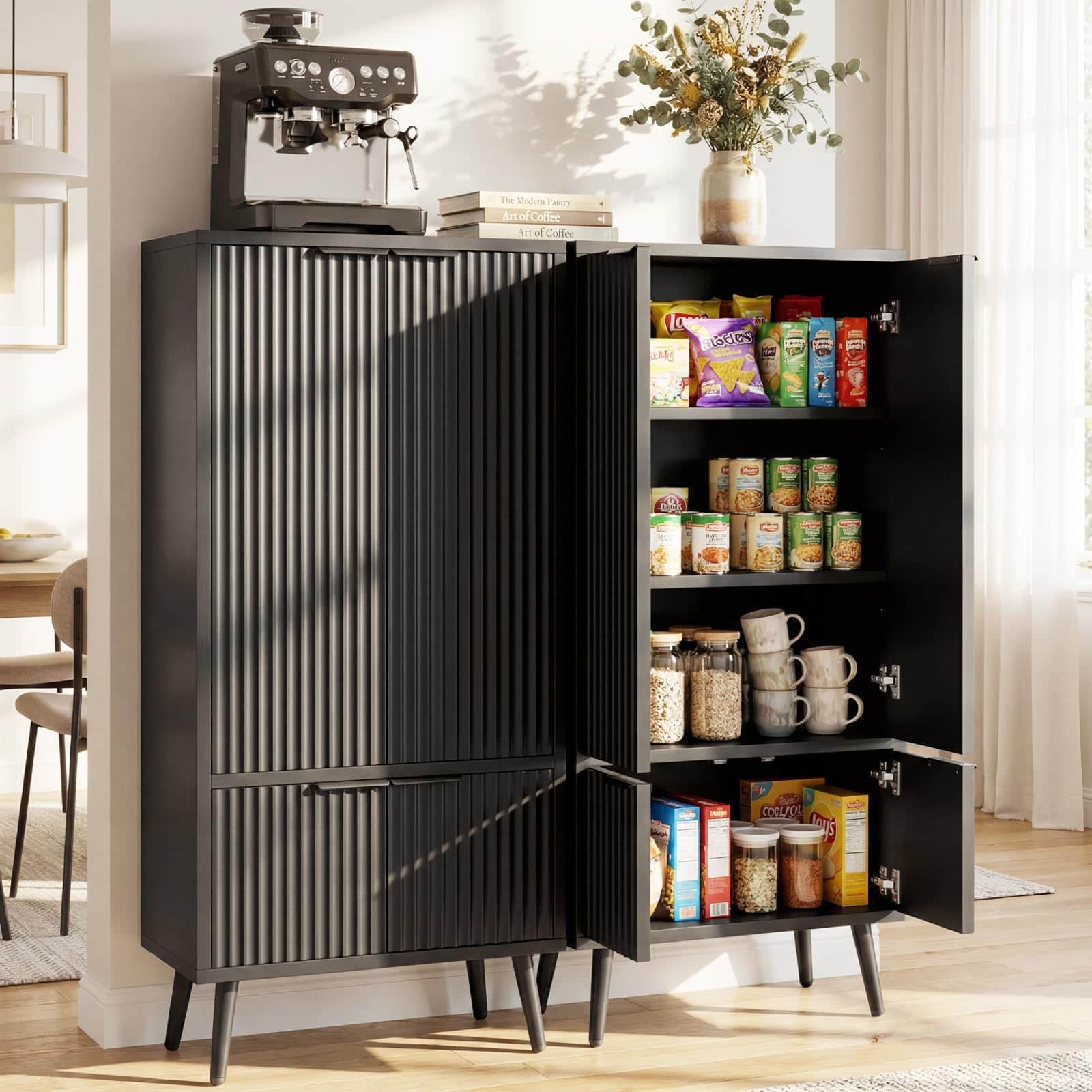 Bathroom Storage Cabinet Set of 2, 47.2" Wide Freestanding Pantry Cabinet with 8 Doors, Adjustable Shelf & Raised Legs for Bathroom, Kitchen, Living Room