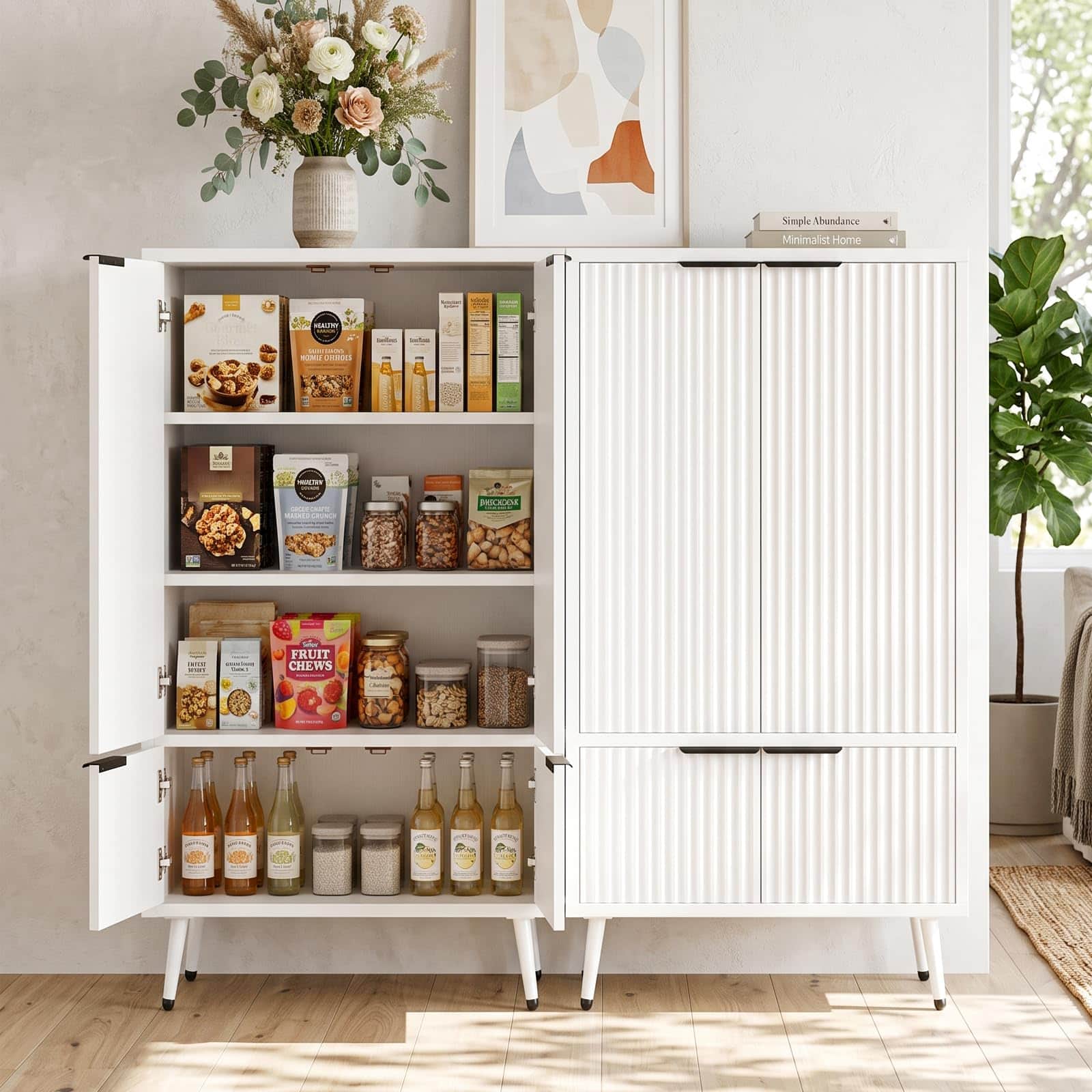Bathroom Storage Cabinet Set of 2, 47.2" Wide Freestanding Pantry Cabinet with 8 Doors, Adjustable Shelf & Raised Legs for Bathroom, Kitchen, Living Room