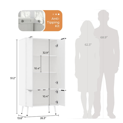 Bathroom Storage Cabinet Set of 2, 47.2" Wide Freestanding Pantry Cabinet with 8 Doors, Adjustable Shelf & Raised Legs for Bathroom, Kitchen, Living Room