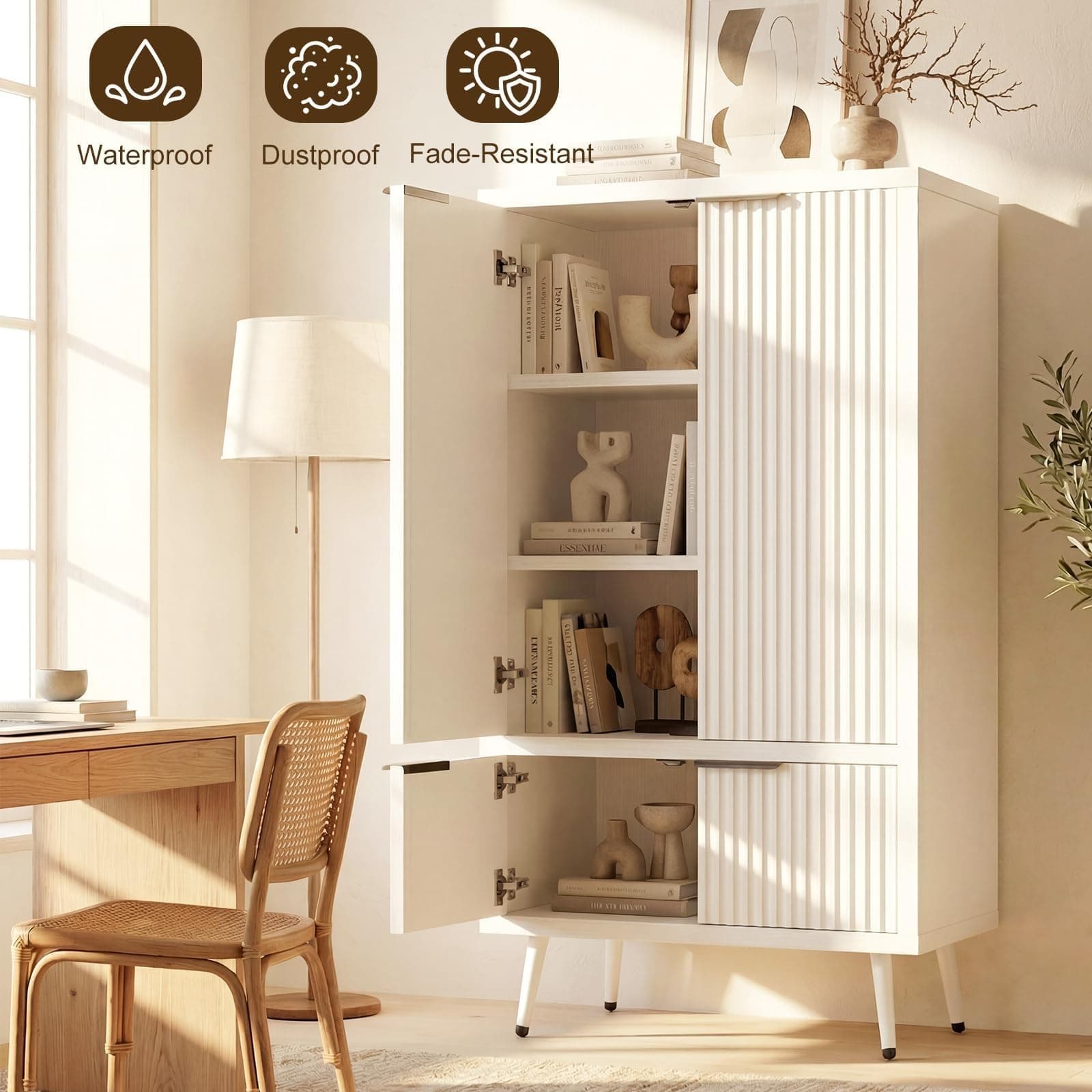 Bathroom Storage Cabinet Set of 2, 47.2" Wide Freestanding Pantry Cabinet with 8 Doors, Adjustable Shelf & Raised Legs for Bathroom, Kitchen, Living Room