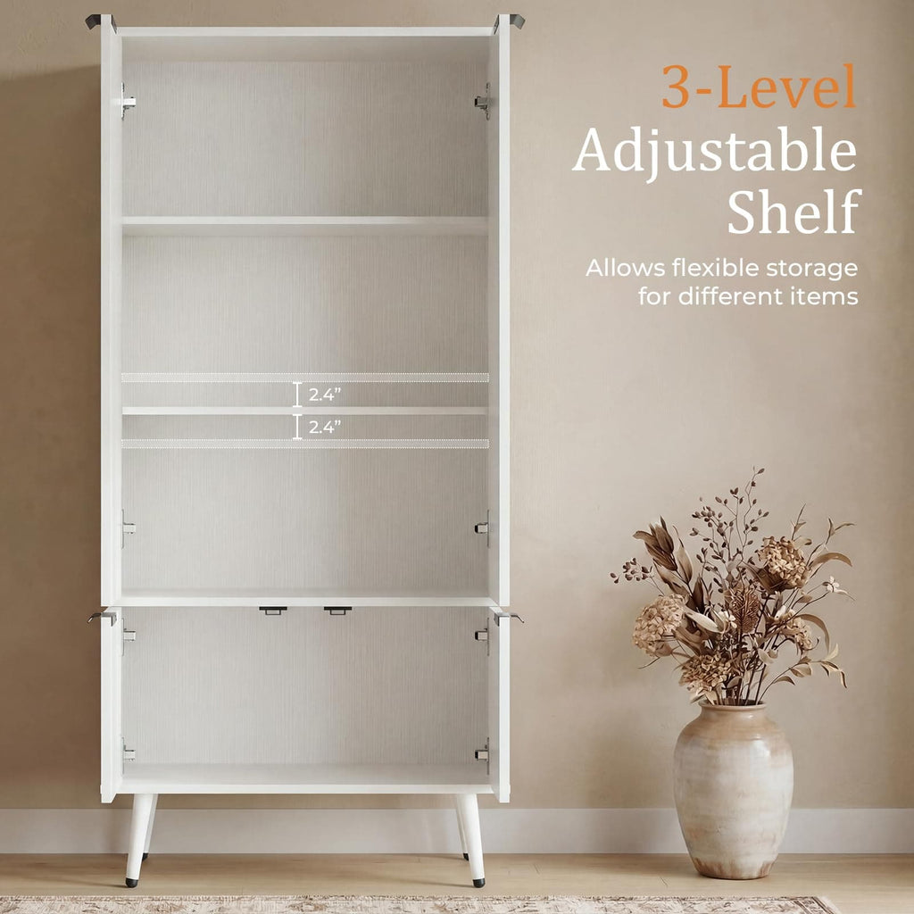 Bathroom Storage Cabinet Set of 2, 47.2" Wide Freestanding Pantry Cabinet with 8 Doors, Adjustable Shelf & Raised Legs for Bathroom, Kitchen, Living Room