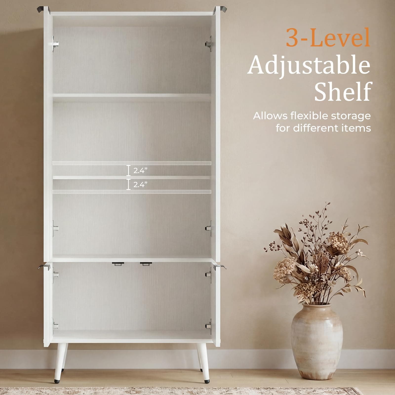 Bathroom Storage Cabinet Set of 2, 47.2" Wide Freestanding Pantry Cabinet with 8 Doors, Adjustable Shelf & Raised Legs for Bathroom, Kitchen, Living Room