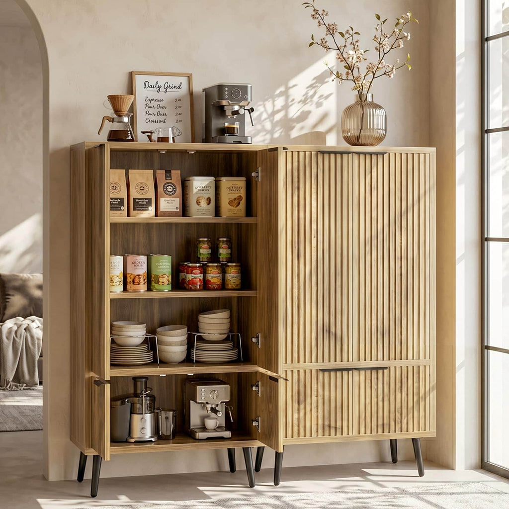 Bathroom Storage Cabinet Set of 2, 47.2" Wide Freestanding Pantry Cabinet with 8 Doors, Adjustable Shelf & Raised Legs for Bathroom, Kitchen, Living Room