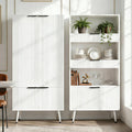 Set of 2 Freestanding Bathroom Storage Cabinets, 47.2" Wide Floor Pantry Cabinet Combo with Fluted Doors & Drawers, Wooden Organizer with Adjustable Shelves & 6.1" Raised Legs, White