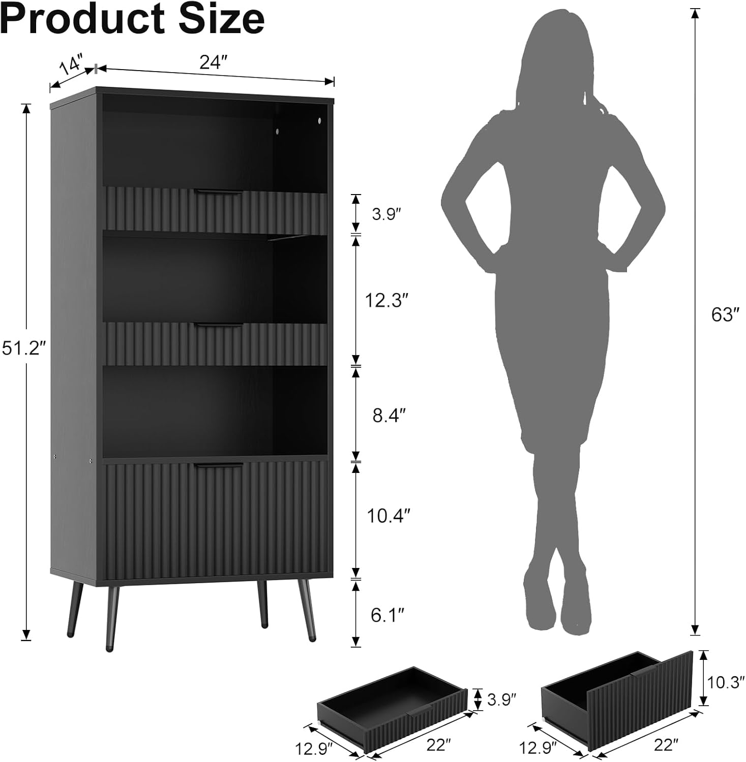 51.2'' Tall Fluted Modern Storage Cabinet with Drawers
