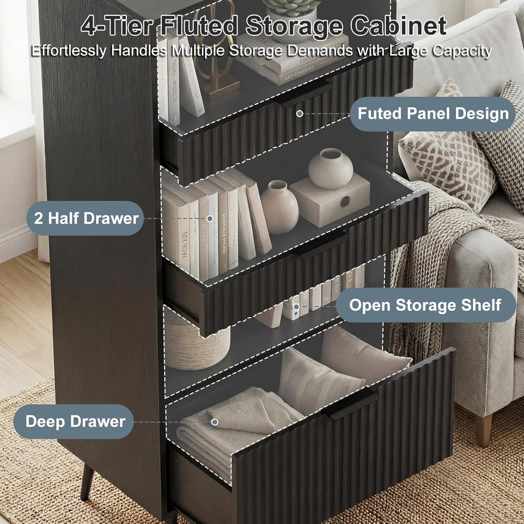 51.2'' Tall Fluted Modern Storage Cabinet with Drawers