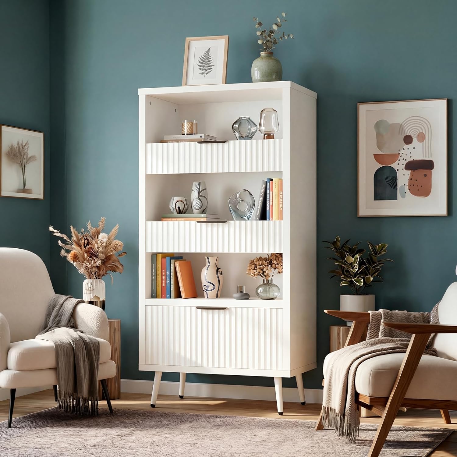 51.2'' Tall Fluted Modern Storage Cabinet with Drawers