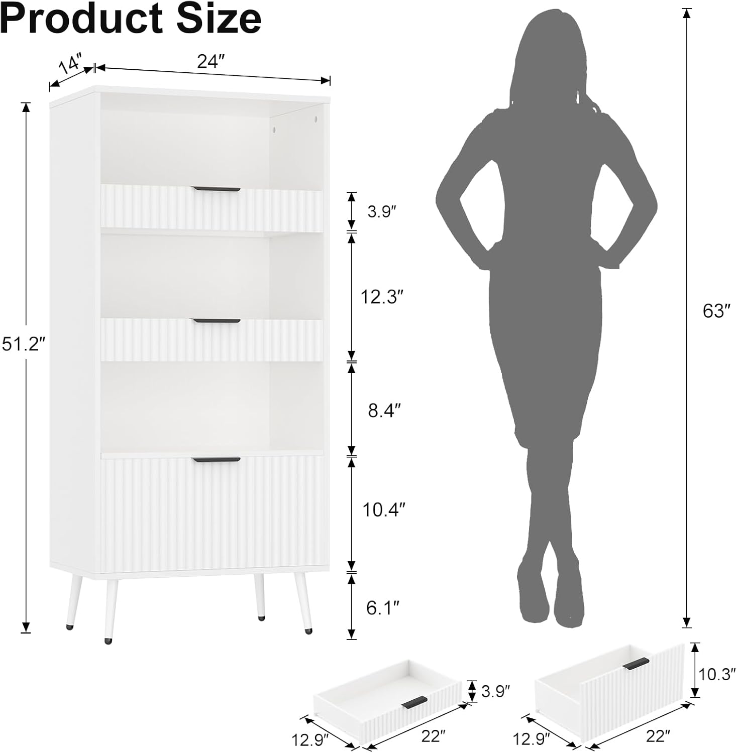 51.2'' Tall Fluted Modern Storage Cabinet with Drawers
