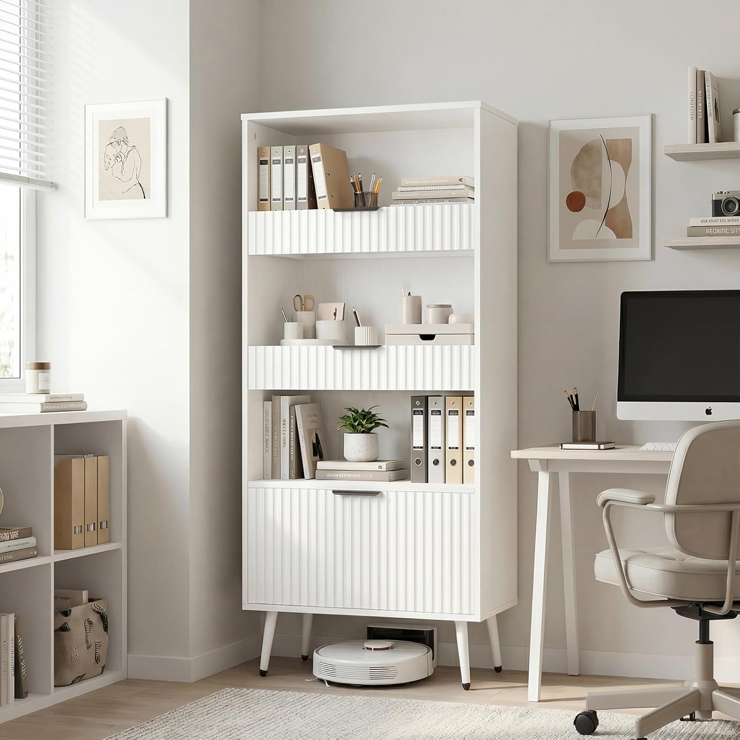 51.2'' Tall Fluted Modern Storage Cabinet with Drawers