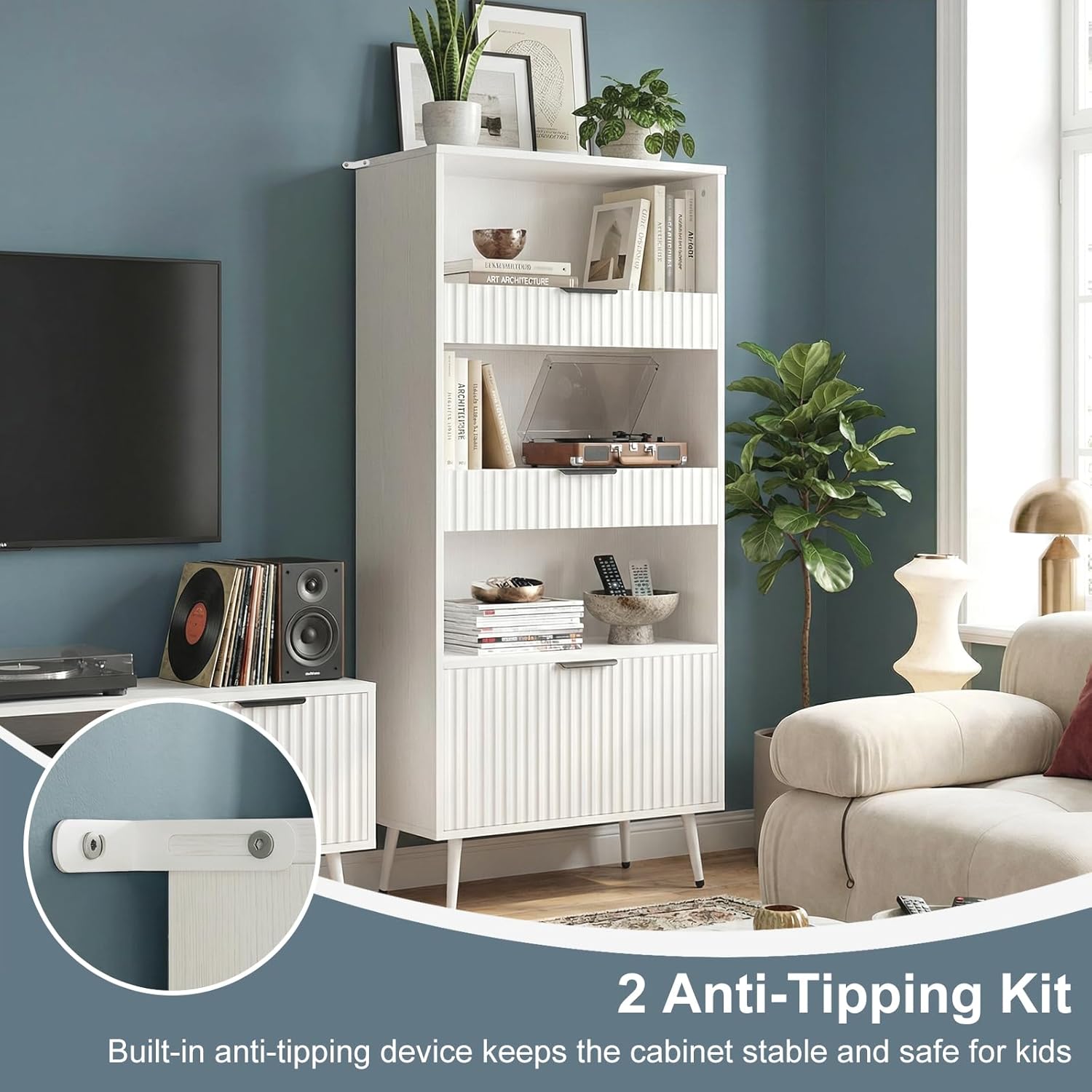 51.2'' Tall Fluted Modern Storage Cabinet with Drawers