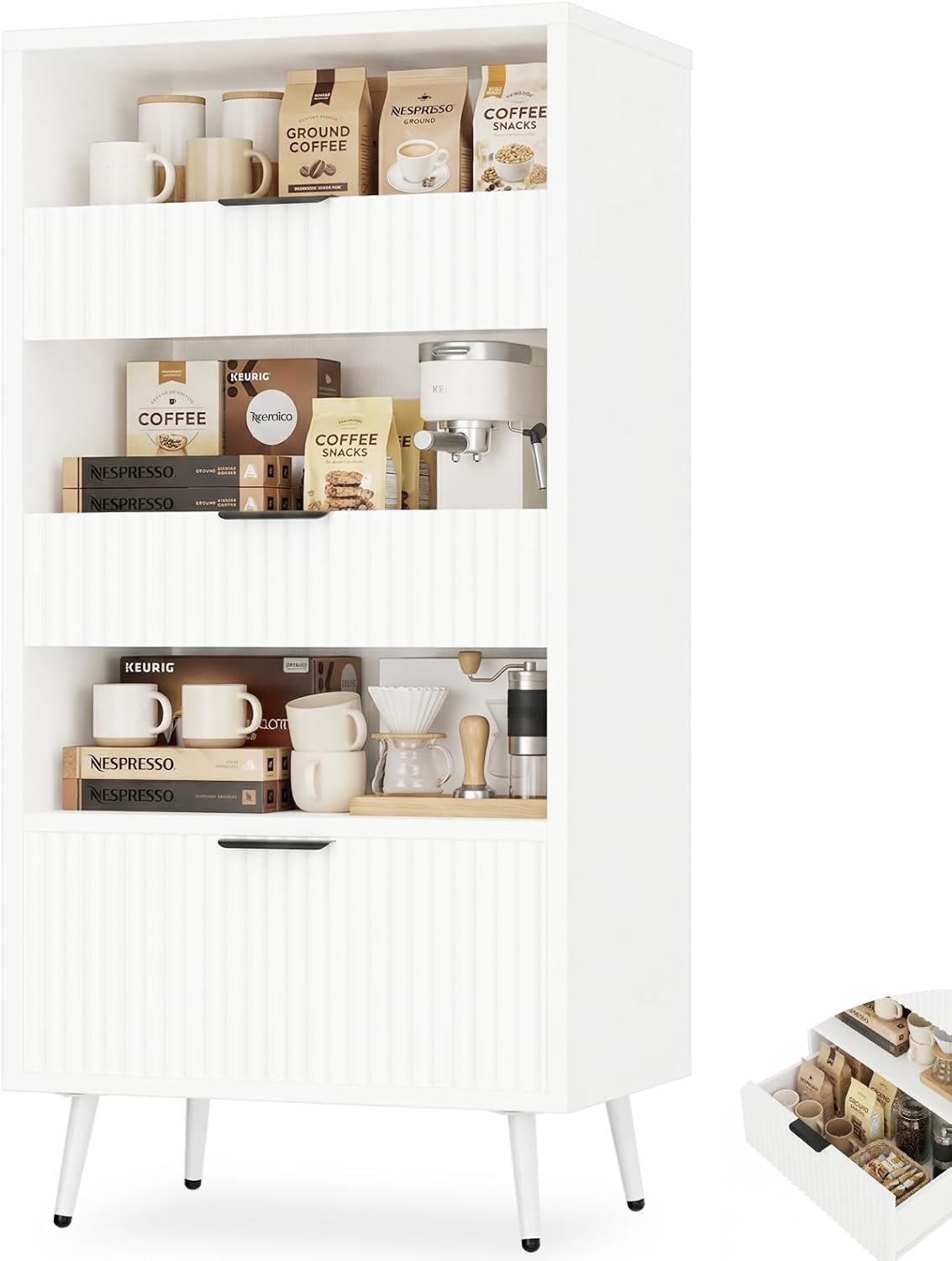 51.2'' Tall Fluted Modern Storage Cabinet with Drawers